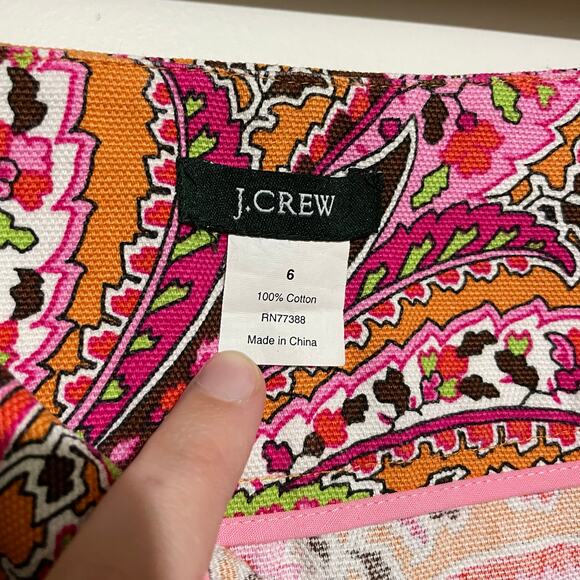 J. Crew Pink Paisley Mini Pencil Skirt Orange 70s 60s groovy Psychedelic Pattern - Picture 3 of 10